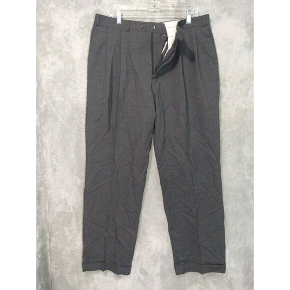 Chaps Dress Pants Mens 38 x 31 Gray Wool Pleated Cuffed Career Trouser Preppy - Picture 1 of 9